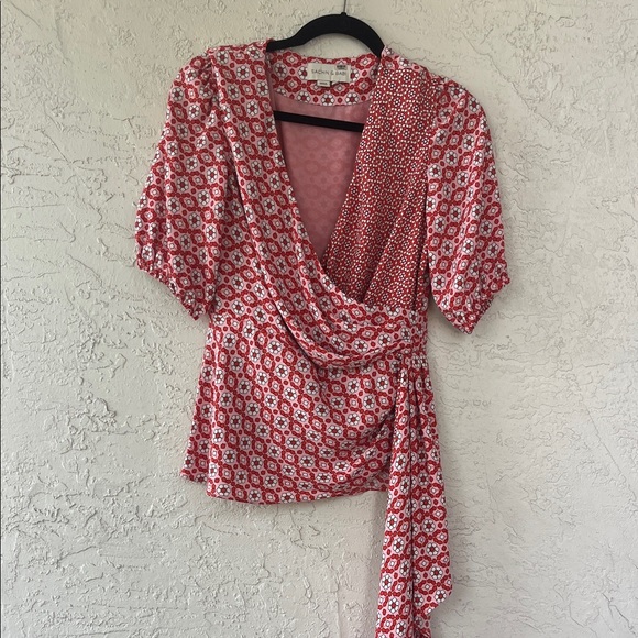 Sachin + Babi Tops - Sachin + Babi Red and White Patterned Wrap Blouse